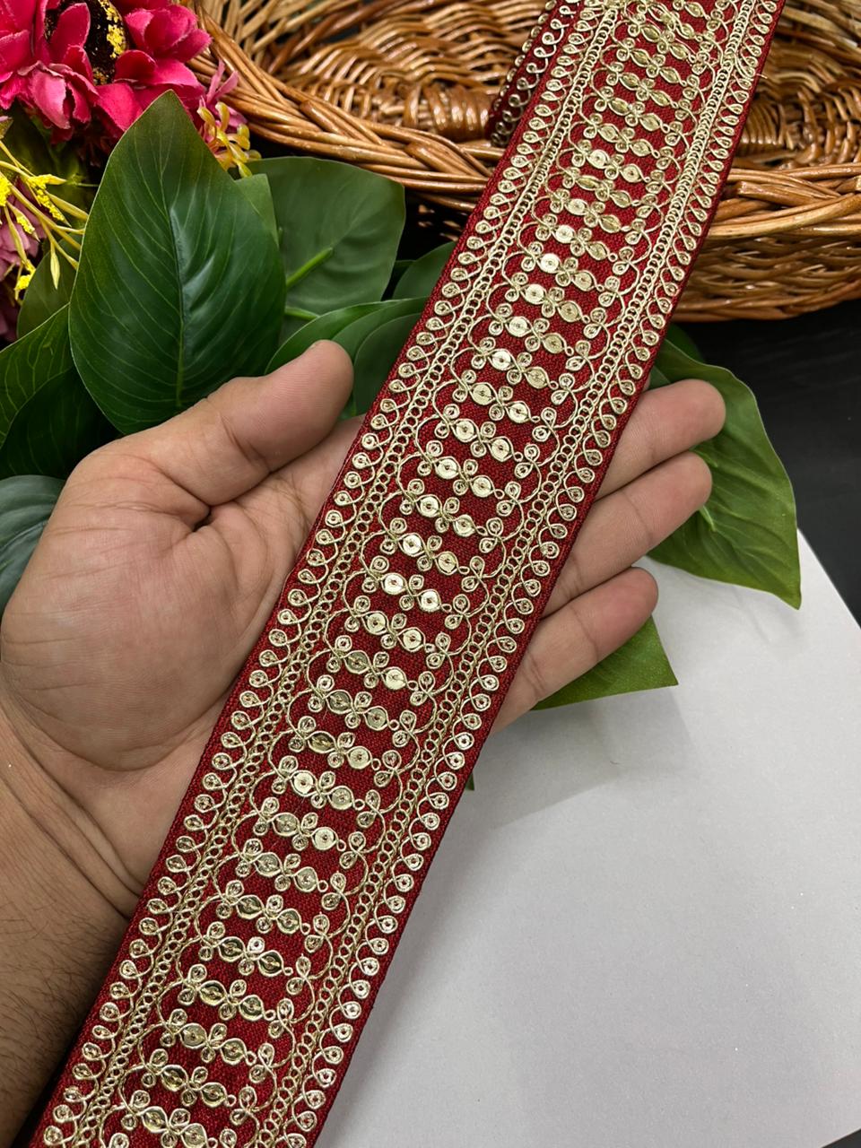 Sabyasachi Inspired Embroidered Laces for Sarees & Dresses – Luxury Designer Border for Ethnic & Couture Wear (9 Meter, 2 Inch Width) | Maroon