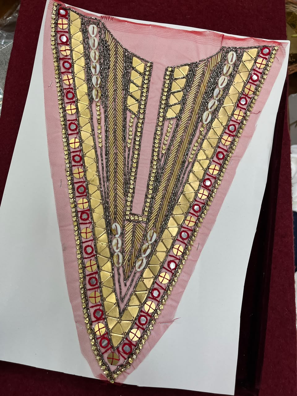Designer Handcrafted Neck Patch for Dresses, Kurtis & Blouses – Premium Embroidered Neckline Applique | DC0982 | Maroon