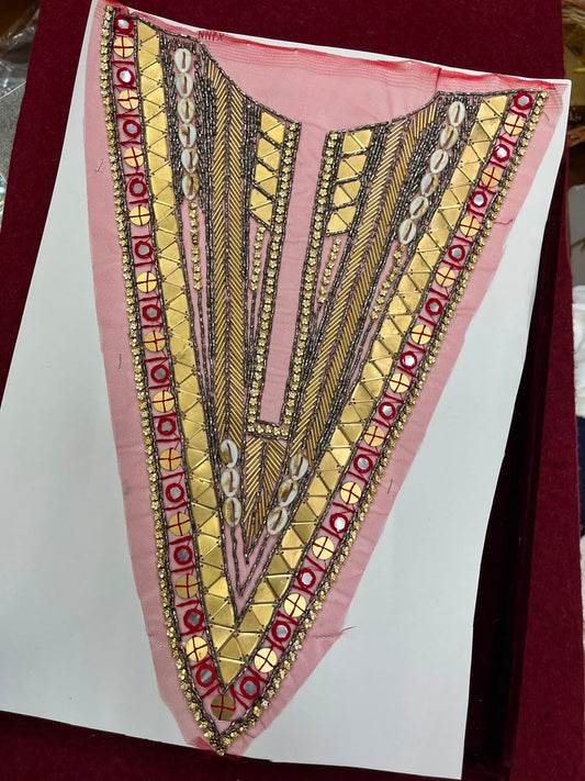 Designer Handcrafted Neck Patch for Dresses, Kurtis & Blouses – Premium Embroidered Neckline Applique | DC0982 | Maroon