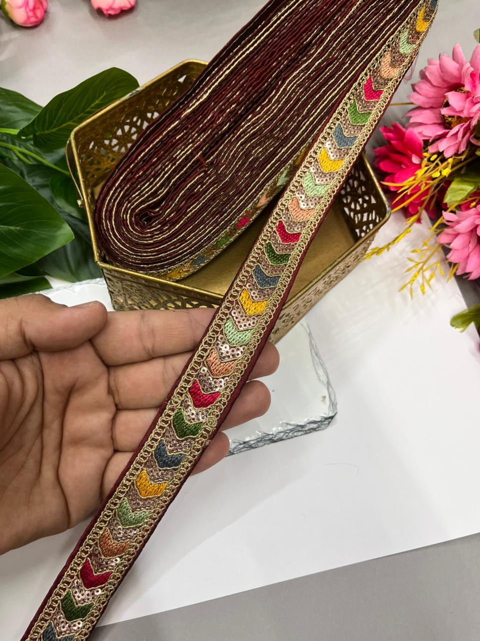 Sabyasachi Style Embroidery Saree Laces – Premium 1 Inch Designer Decorative Lace for Ethnic & Bridal Wear (9 Meter) | Maroon