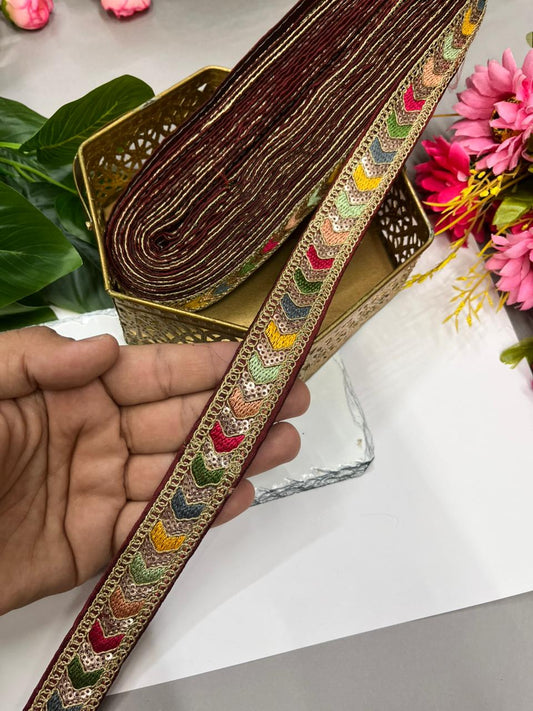Sabyasachi Style Embroidery Saree Laces – Premium 1 Inch Designer Decorative Lace for Ethnic & Bridal Wear (9 Meter) | Maroon