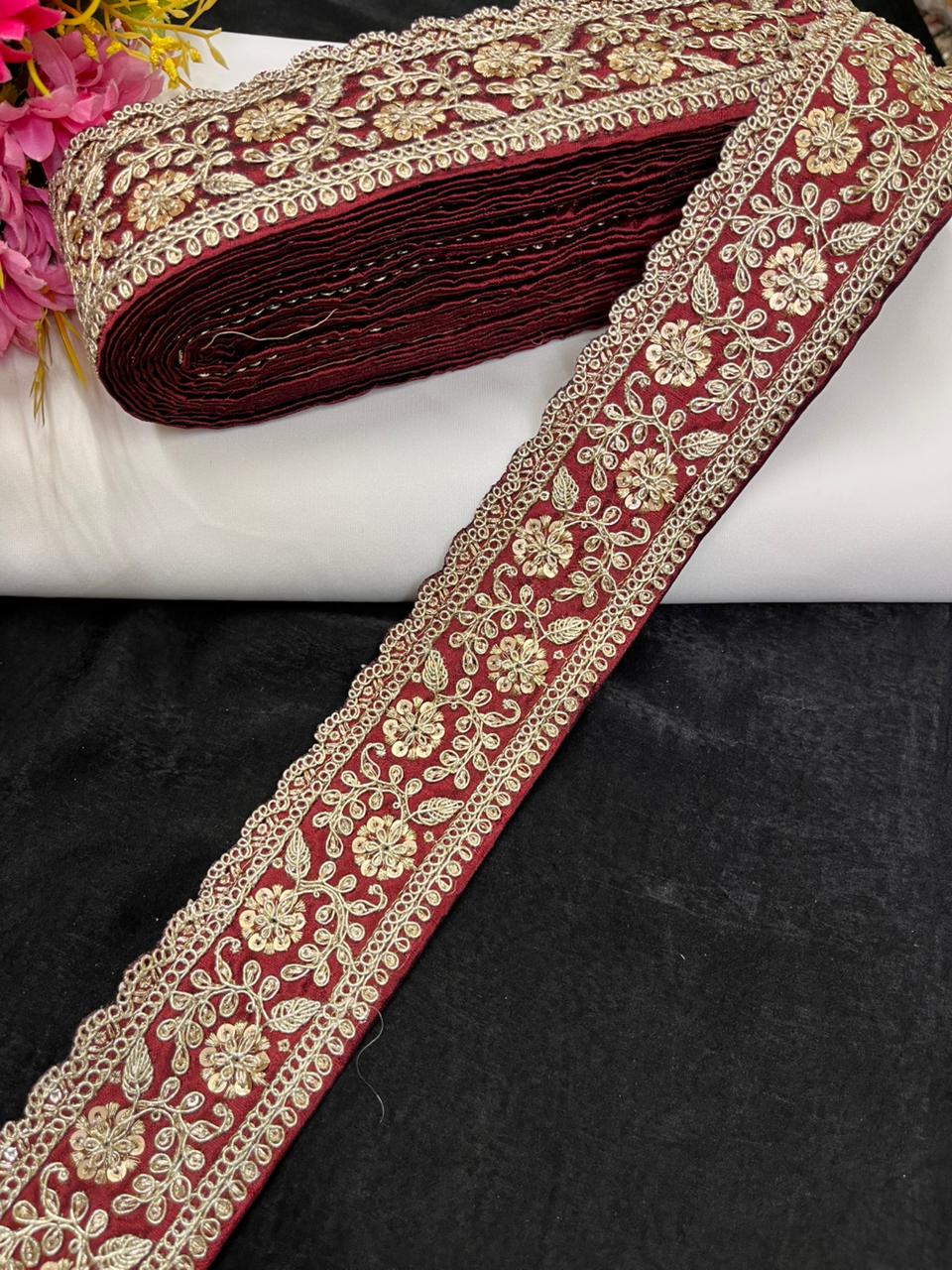 Beautiful Zari Embroidered Lace for Sarees & Lehengas – Designer Ethnic Embroidery Lace Border (2.5 Inch) | Maroon