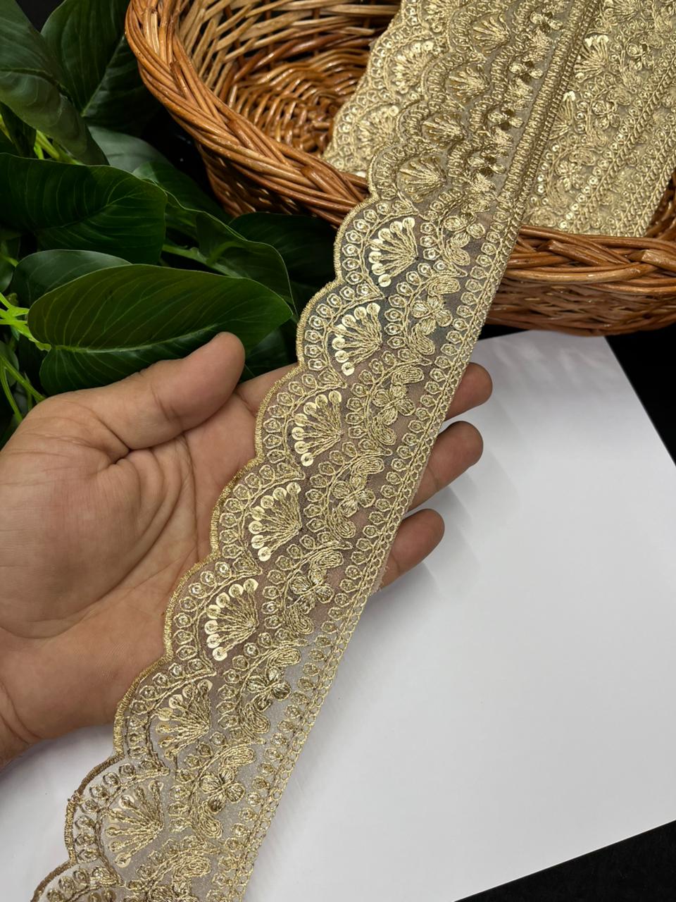 Elegant Embroidery Zari Lace for Sarees – Premium Gold Embroidered Designer Lace | Mat Gold