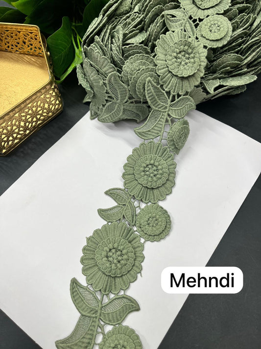 New Imported Western Lace for Sarees & Dresses – Premium 3 Inch Decorative Lace Border (9 Meter) | Mehandi
