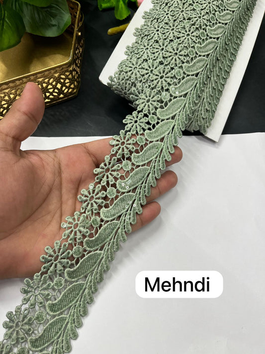 Imported Cotton Lace Border for Sarees & Dresses – 2 Inch Designer Western Lace (9 Meter Roll) | Mahendi