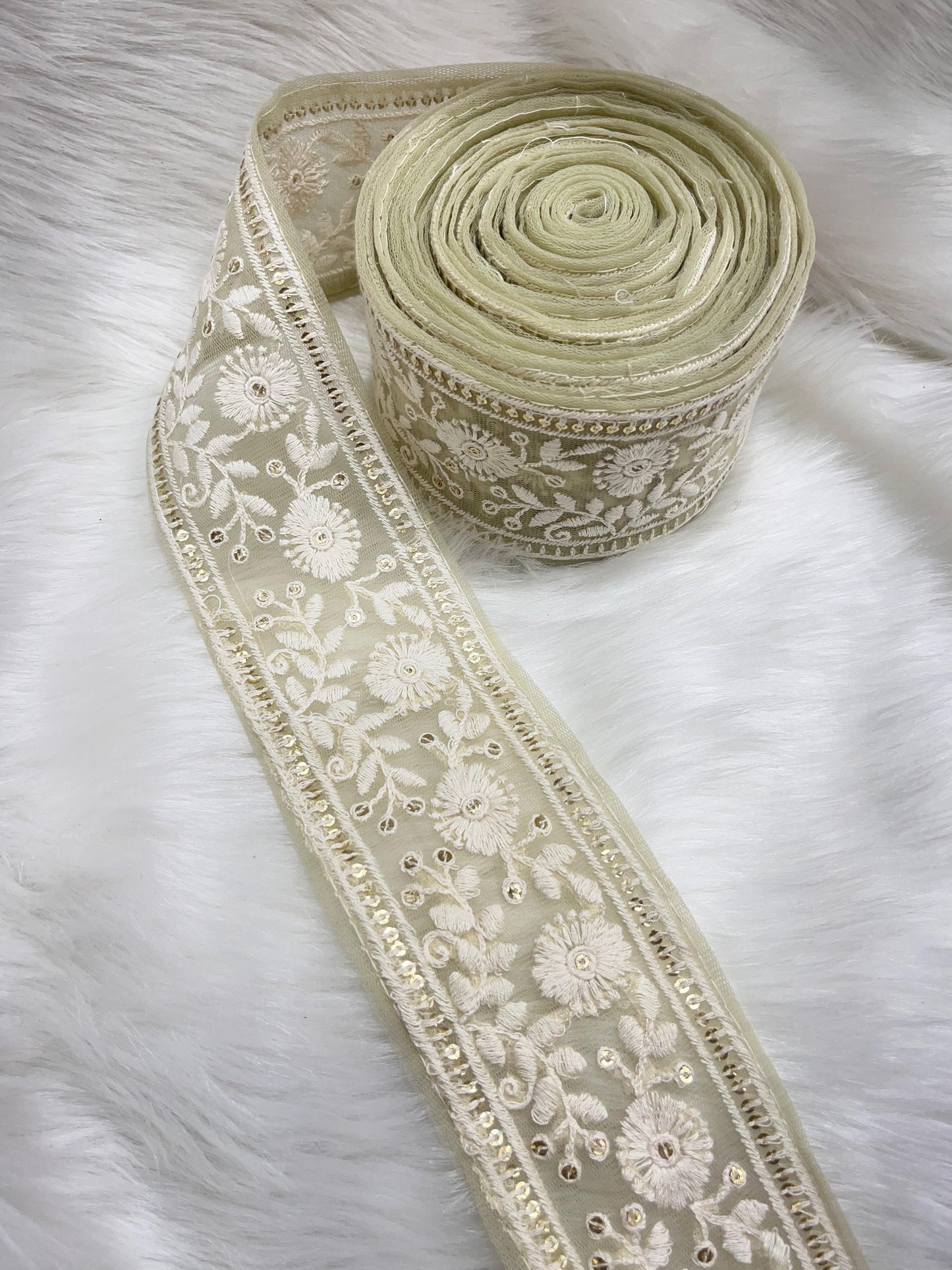 Lucknowi Threads Lace Trim for Saree and Dupatta - Elegant 2.5 Inch Saree Lace Trim | Mint Green
