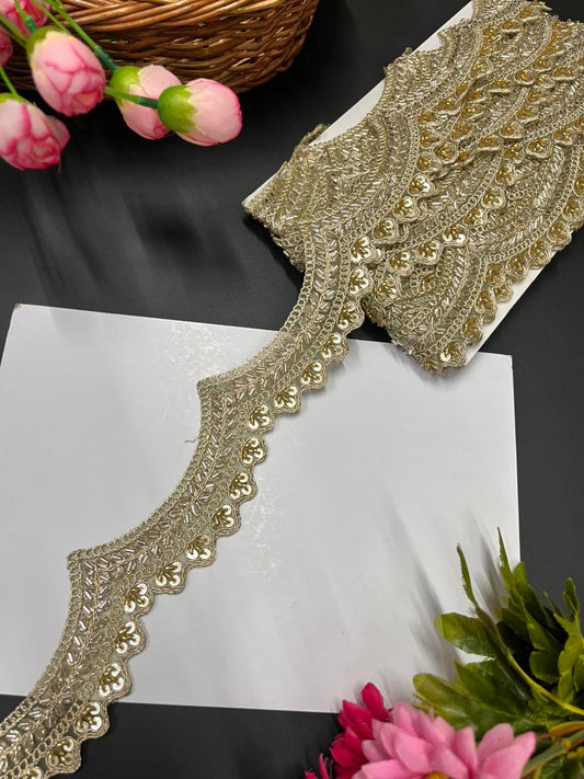 Scalloped Maggam Work Saree Lace Borders on Net Fabric – Designer Embroidered Trim for Sarees & Lehengas (9 Meter, 2 Inch Width) | Mint Green