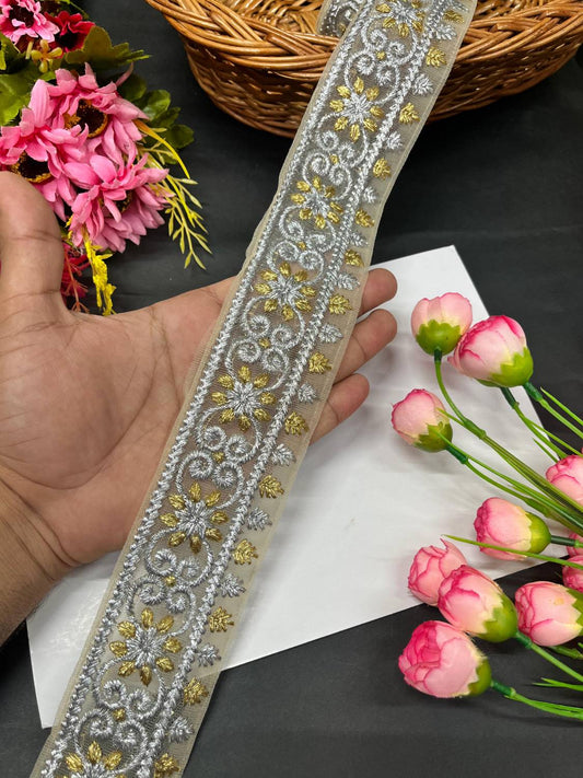 Beautiful Badla Work Lace Trim for Sarees & Dupattas – Elegant Gold Embroidery Border for Ethnic & Bridal Outfits (9 Meter, 2 Inch Width) | Mix