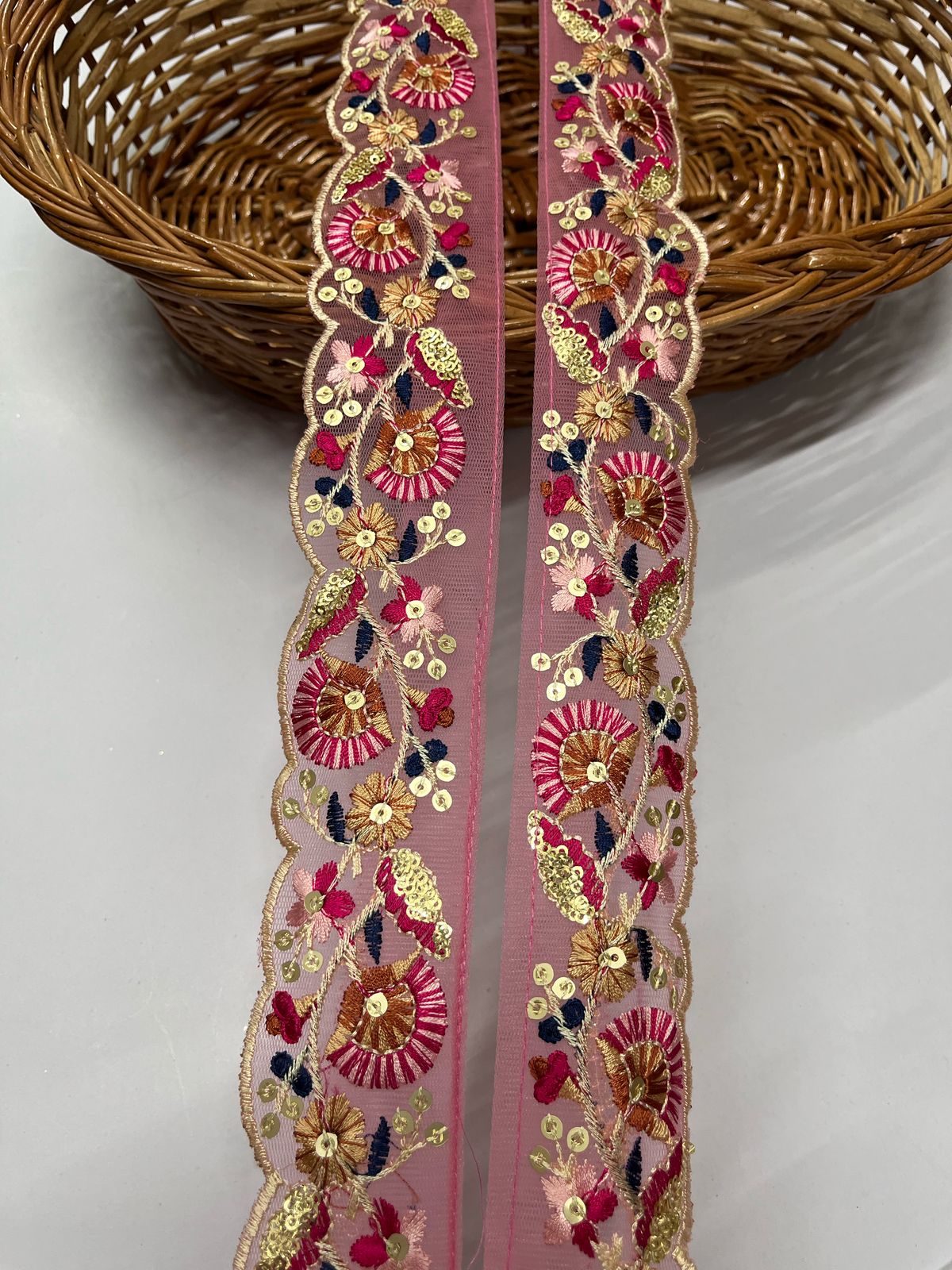 Flower Embroidered Lace Border | Saree Lace | Lehenga Lace | Dupatta Lace – 9 Meters, 2-Inch Width | Multi