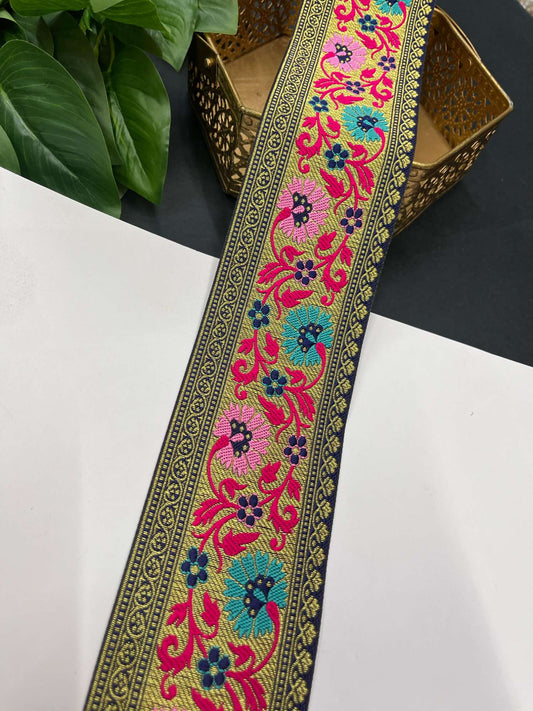 Beautiful Banarasi Lace Border – 9 Meters, 3-Inch Wide Zari Embroidered Trim for Sarees, Dupattas & Lehengas | Multi 10