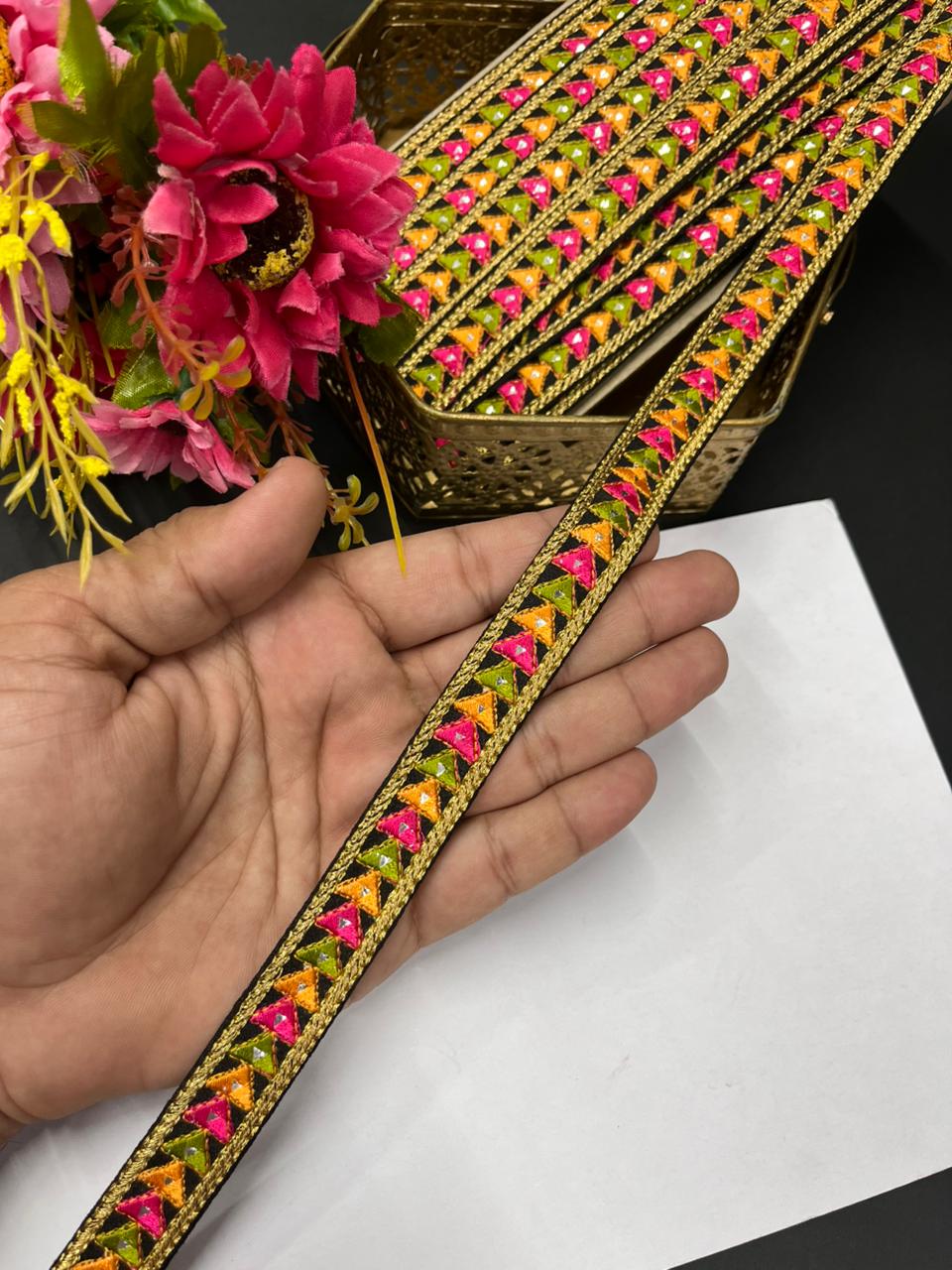 Multicoloured Sabyasachi Inspired Mirror Laces – Designer Embroidered Border for Sarees, Lehengas & Dupattas (9 Meter, 0.5 Inch Width) | Multi Multi 10