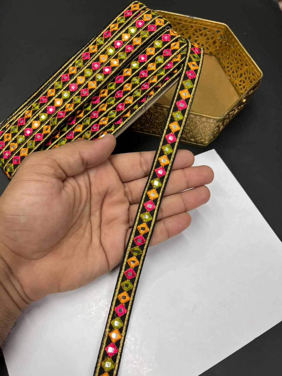 Multicoloured Sabyasachi Inspired Mirror Laces – Designer Saree & Dupatta Borders (9 Meter, 0.5 Inch Width)