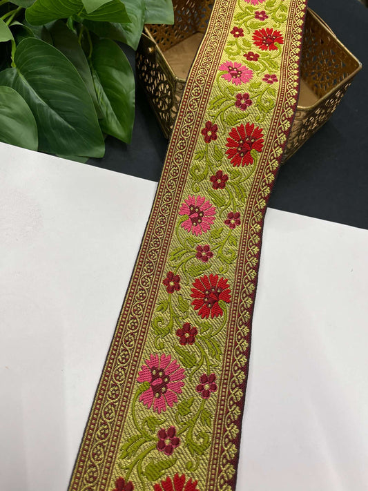 Beautiful Banarasi Lace Border – 9 Meters, 3-Inch Wide Zari Embroidered Trim for Sarees, Dupattas & Lehengas | Multi 11