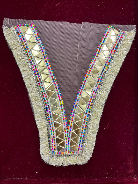 Designer Handcrafted Neck Patch for Women's Dresses, Kurtis & Blouses – Premium Embroidered Neckline Applique | DC0990 | Multi