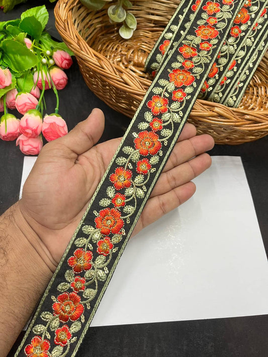 Multicoloured Kashmiri Borders – Traditional Thread Embroidered Lace Trim for Sarees, Dupattas & Ethnic Wear (9 Meter, 2 Inch Width) | Multi 1