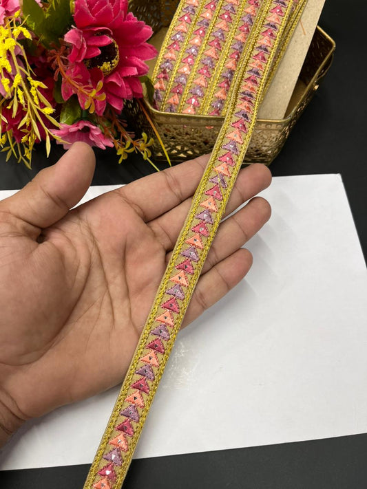 Multicoloured Sabyasachi Inspired Mirror Laces – Designer Embroidered Border for Sarees, Lehengas & Dupattas (9 Meter, 0.5 Inch Width) | Multi 1