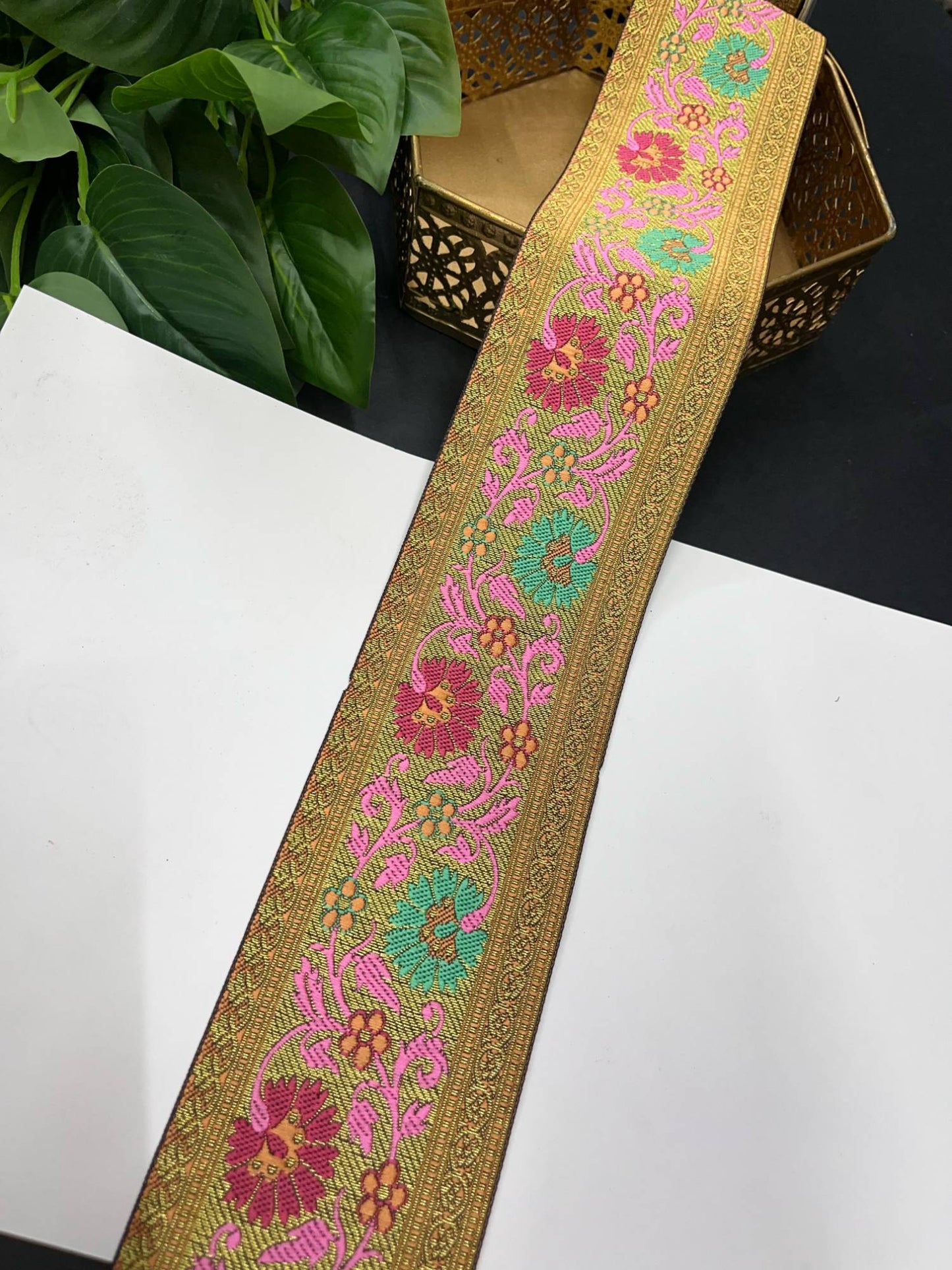 Beautiful Banarasi Lace Border – 9 Meters, 3-Inch Wide Zari Embroidered Trim for Sarees, Dupattas & Lehengas | Multi 1