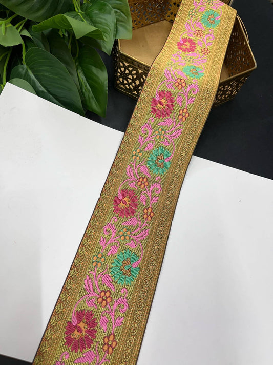 Beautiful Banarasi Lace Border – 9 Meters, 3-Inch Wide Zari Embroidered Trim for Sarees, Dupattas & Lehengas | Multi 1