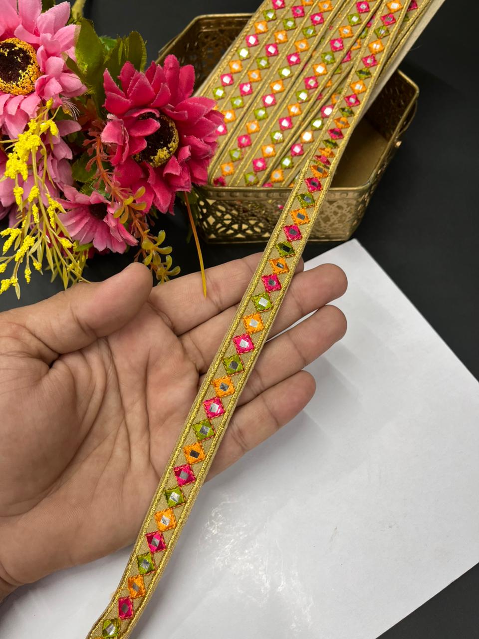 Multicoloured Sabyasachi Inspired Mirror Laces – Designer Saree & Dupatta Borders (9 Meter, 0.5 Inch Width)