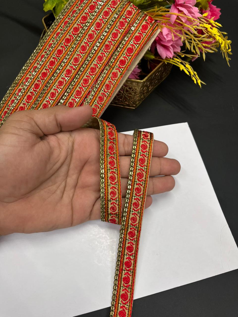 Multicoloured Sabyasachi Inspired Laces & Borders – Designer Embroidered Trim for Sarees, Lehengas & Dupattas (9 Meter, 1 Inch Width) | Multi 1