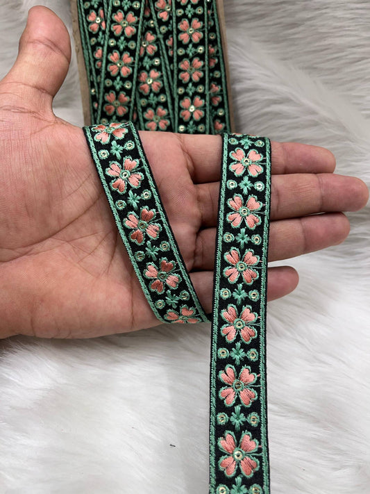 Exquisite Thread Embroidery Lace Trim – 9 Meters, 1-Inch Decorative Border for Sarees, Lehengas & Dupattas | Multi 1