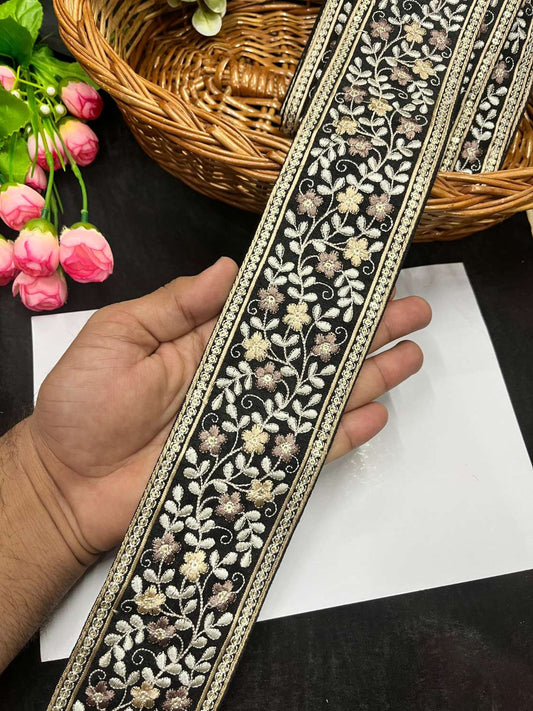 Exclusive Multicoloured Kashmiri Lace & Borders – Premium Thread Embroidered Trim for Sarees, Lehengas & Dupattas (9 Meter, 3 Inch Width) | Multi 1