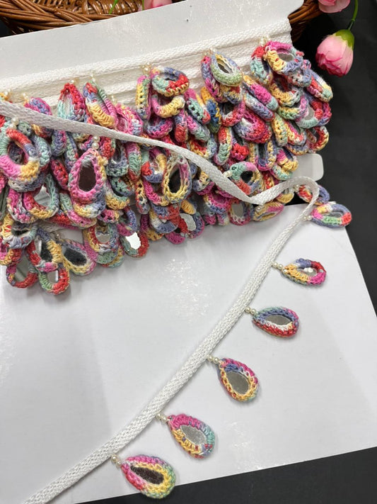 Crochet Mirror Hanging Laces – Handmade Latkan Border Trim for Sarees, Dupattas & Ethnic Wear (9 Meter) | Multi2