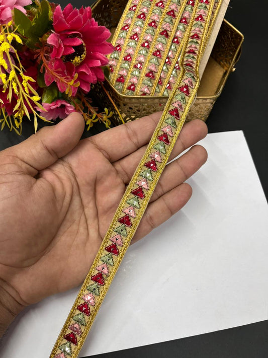 Multicoloured Sabyasachi Inspired Mirror Laces – Designer Embroidered Border for Sarees, Lehengas & Dupattas (9 Meter, 0.5 Inch Width) | Multi 2
