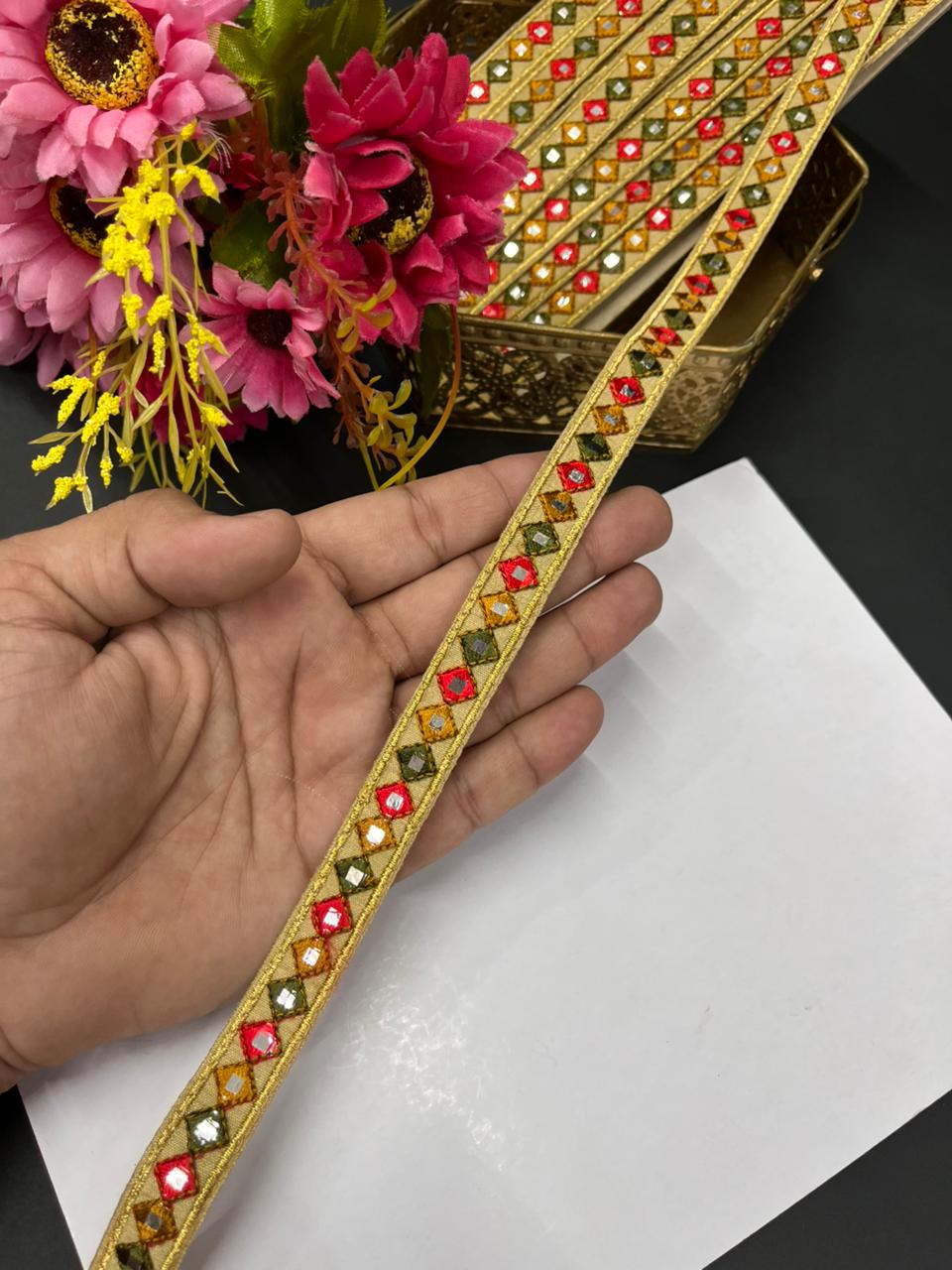 Multicoloured Sabyasachi Inspired Mirror Laces – Designer Saree & Dupatta Borders (9 Meter, 0.5 Inch Width)