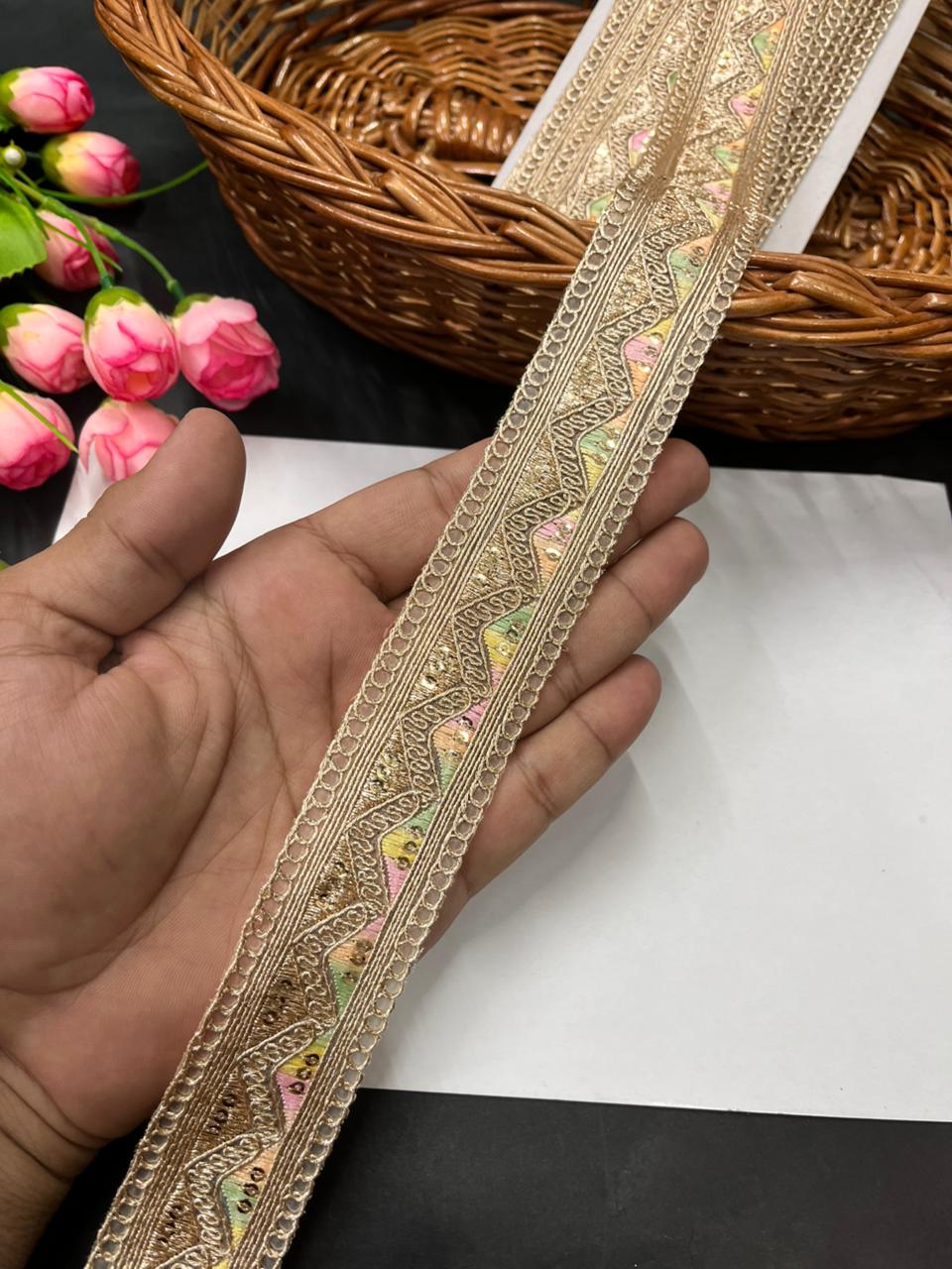 Affordable Multicolour Embroidered Lace Designs – Elegant Border Trim for Sarees, Dupattas & Lehengas (9 Meter, 1.5 Inch Width) | Multi2