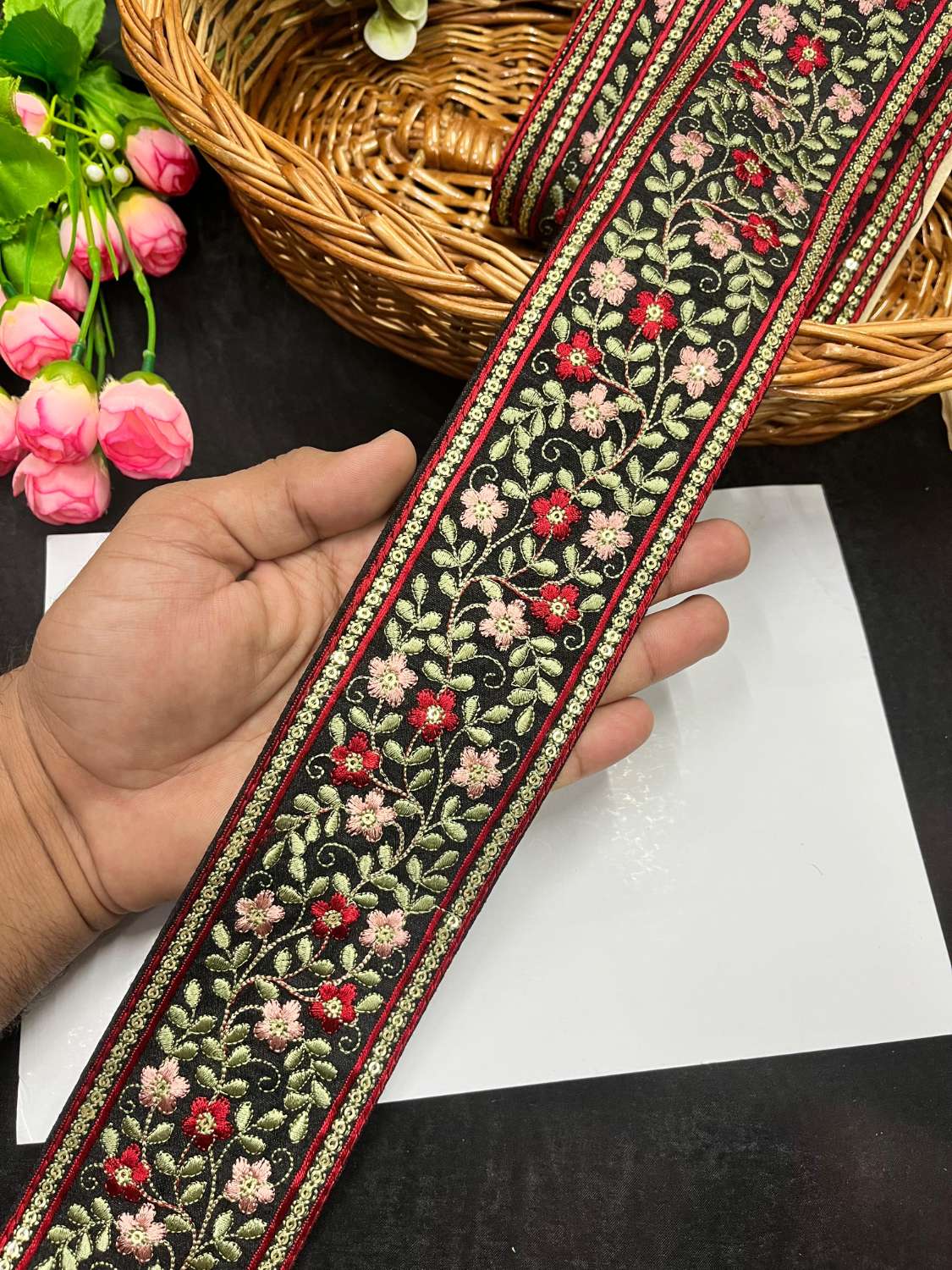 Exclusive Multicoloured Kashmiri Lace & Borders – Premium Thread Embroidered Trim for Sarees, Lehengas & Dupattas (9 Meter, 3 Inch Width) | Multi 2