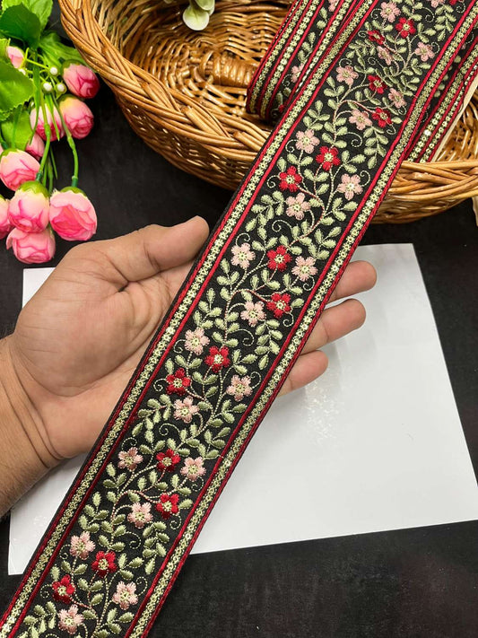 Exclusive Multicoloured Kashmiri Lace & Borders – Premium Thread Embroidered Trim for Sarees, Lehengas & Dupattas (9 Meter, 3 Inch Width) | Multi 2