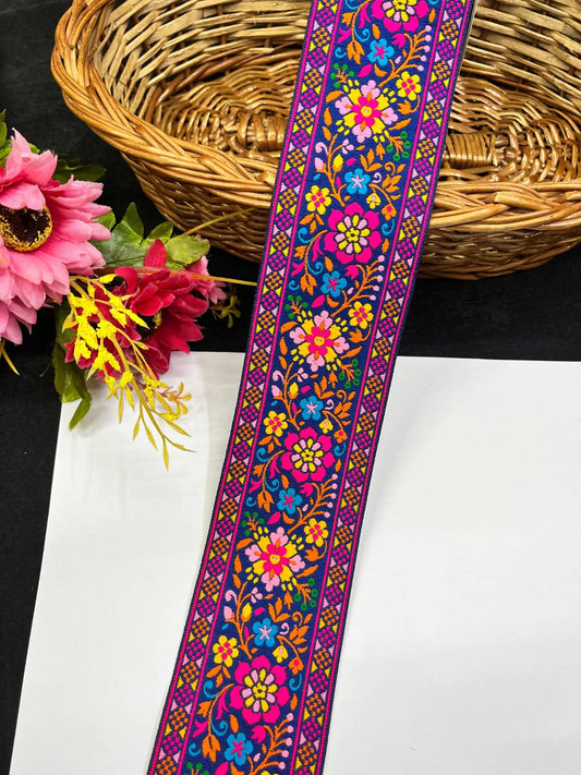 Multi-Color Jacquard Ribbon Banarasi Lace Border for Sarees & Lehengas (9 Meter)