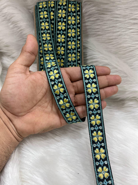 Exquisite Thread Embroidery Lace Trim – 9 Meters, 1-Inch Decorative Border for Sarees, Lehengas & Dupattas | Multi 3
