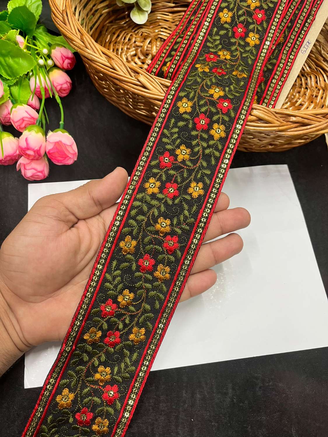 Exclusive Multicoloured Kashmiri Lace & Borders – Premium Thread Embroidered Trim for Sarees, Lehengas & Dupattas (9 Meter, 3 Inch Width) | Multi 3