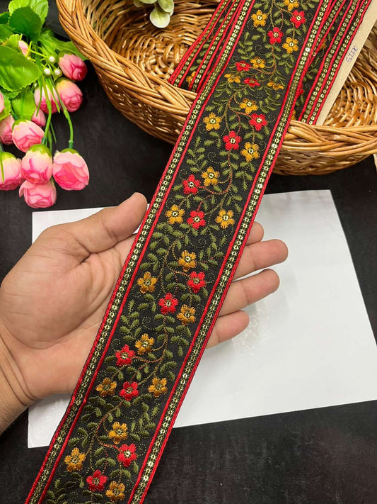 Exclusive Multicoloured Kashmiri Lace & Borders – Premium Thread Embroidered Trim for Sarees, Lehengas & Dupattas (9 Meter, 3 Inch Width) | Multi 3