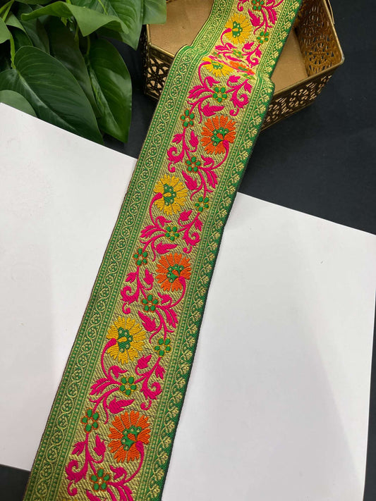 Beautiful Banarasi Lace Border – 9 Meters, 3-Inch Wide Zari Embroidered Trim for Sarees, Dupattas & Lehengas | Multi 3