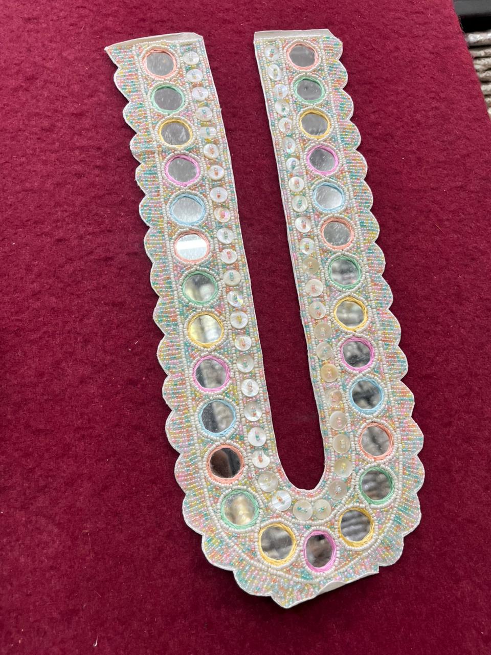 Multicoloured Mirror Work Neck Patch for Dresses & Kurtis – Designer Handcrafted Embellished Neck Applique | Multi 3