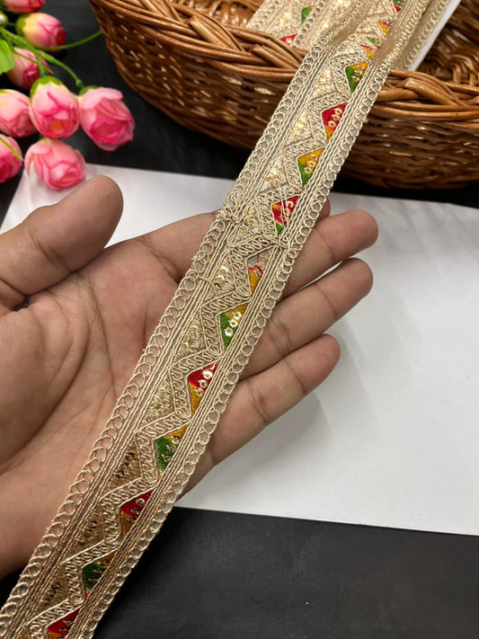 Affordable Multicolour Embroidered Lace Designs – Elegant Border Trim for Sarees, Dupattas & Lehengas (9 Meter, 1.5 Inch Width) | Multi3