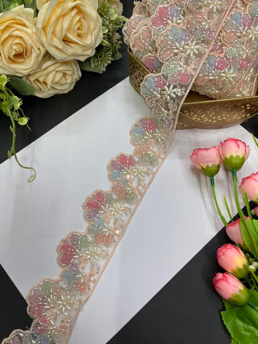 Luxurious Flower Design Imported Lace Trims – Premium 2.5 Inch Decorative Border for Sarees, Blouses & Ethnic Wear (9 Meter) | Multi 3