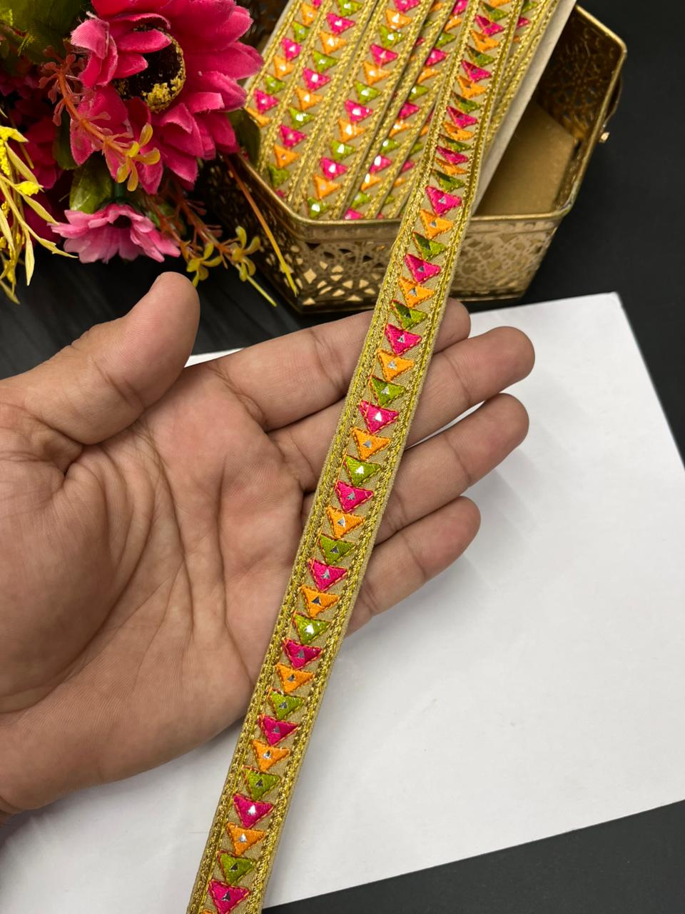 Multicoloured Sabyasachi Inspired Mirror Laces – Designer Embroidered Border for Sarees, Lehengas & Dupattas (9 Meter, 0.5 Inch Width) | Multi 3