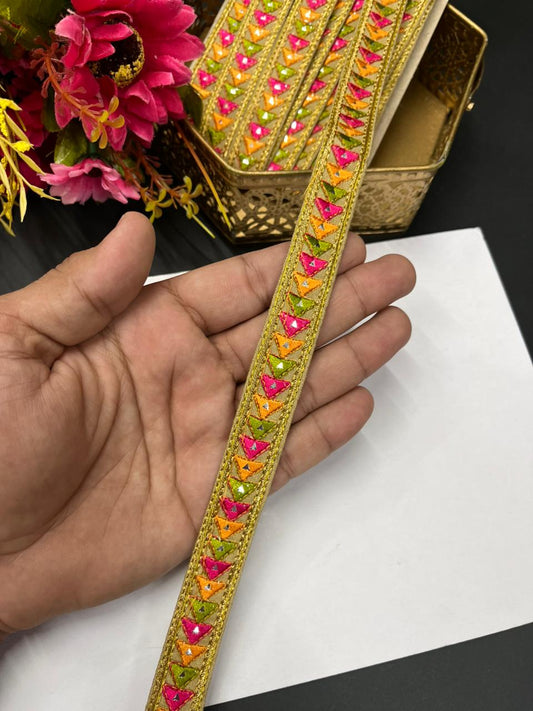 Multicoloured Sabyasachi Inspired Mirror Laces – Designer Embroidered Border for Sarees, Lehengas & Dupattas (9 Meter, 0.5 Inch Width) | Multi 3