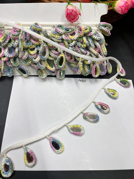 Crochet Mirror Hanging Laces – Handmade Latkan Border Trim for Sarees, Dupattas & Ethnic Wear (9 Meter) | Multi4