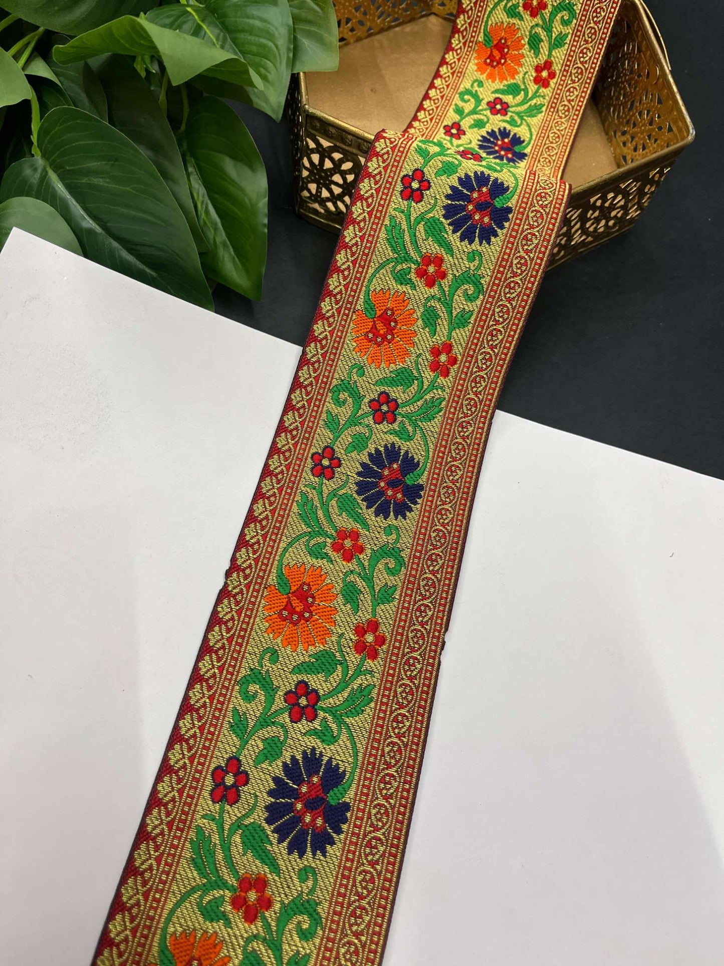 Beautiful Banarasi Lace Border – 9 Meters, 3-Inch Wide Zari Embroidered Trim for Sarees, Dupattas & Lehengas | Multi 4