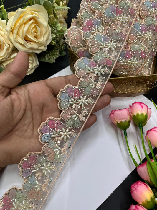 Luxurious Flower Design Imported Lace Trims – Premium 2.5 Inch Decorative Border for Sarees, Blouses & Ethnic Wear (9 Meter) | Multi 4