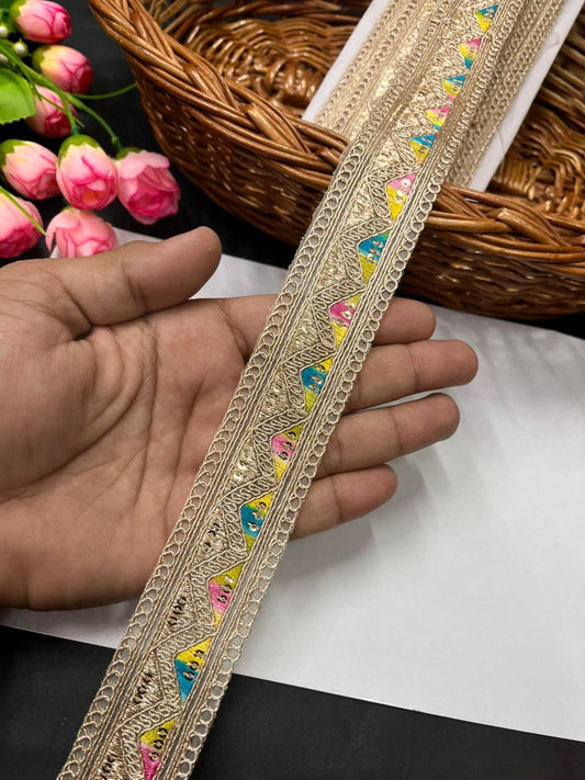 Affordable Multicolour Embroidered Lace Designs – Elegant Border Trim for Sarees, Dupattas & Lehengas (9 Meter, 1.5 Inch Width) | Multi4