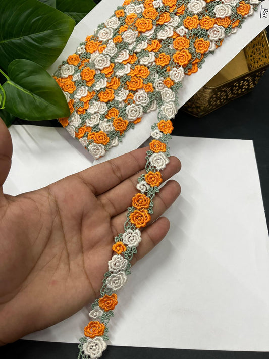 Stunning Multicolour Guipure Flower Imported Lace Trim – Designer Saree Laces & Dress Borders (9 Meter) | Multi 4