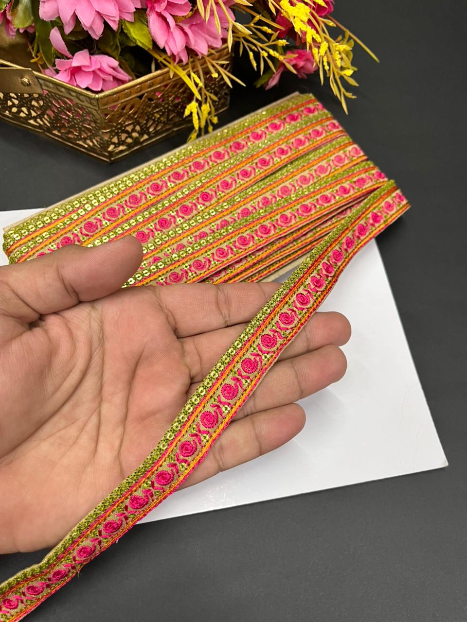Multicoloured Sabyasachi Inspired Laces & Borders – Designer Embroidered Trim for Sarees, Lehengas & Dupattas (9 Meter, 1 Inch Width) | Multi 4