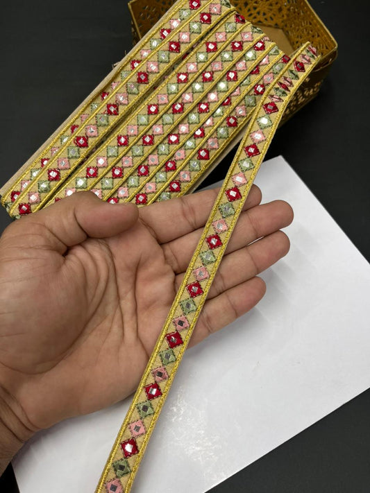 Multicoloured Sabyasachi Inspired Mirror Laces – Designer Saree & Dupatta Borders (9 Meter, 0.5 Inch Width)