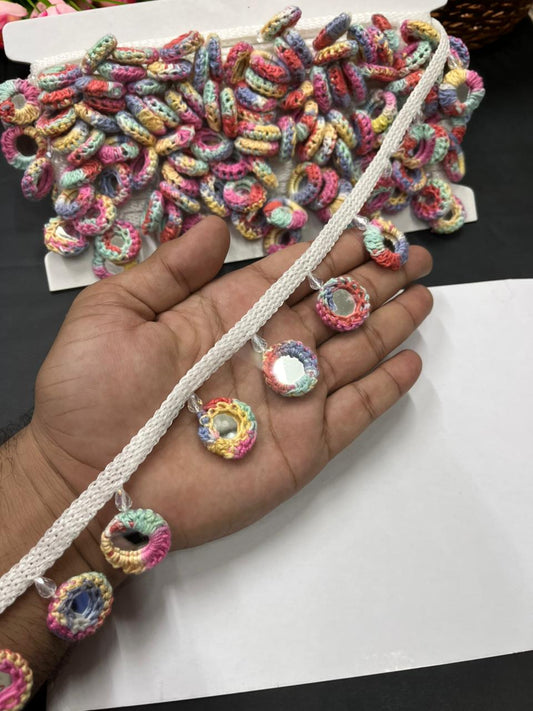 Crochet Mirror Hanging Laces – Handmade Latkan Border Trim for Sarees, Dupattas & Ethnic Wear (9 Meter) | Multi5